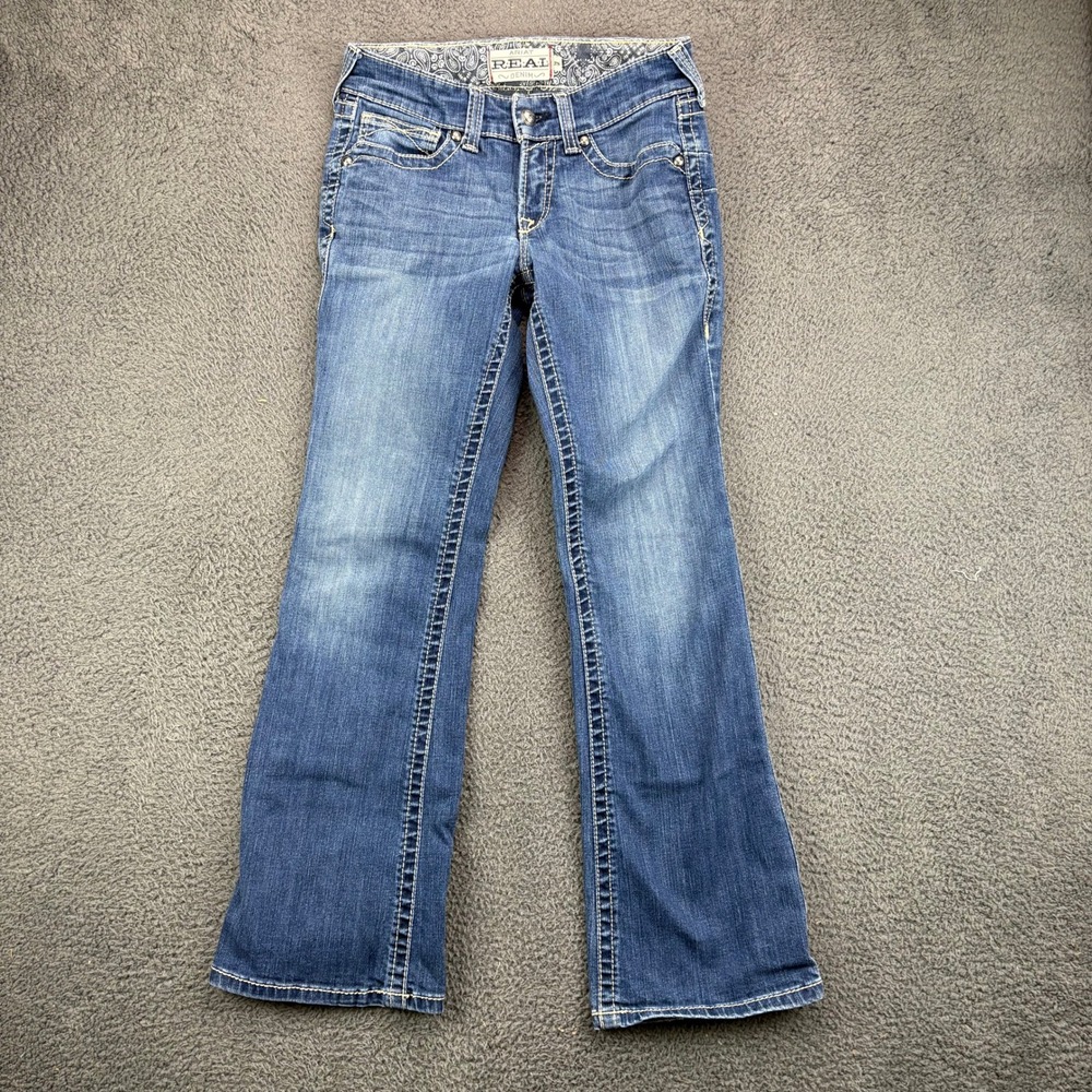 Ariat REAL Denim Womens 27S Blue Bootcut Jeans Mid Rise Embellished Pockets 9836